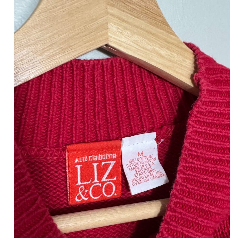 Vintage Liz Claiborne Womens Size M Mock Neck Red & Blue USA Sweater 100% Cotton - Picture 3 of 4